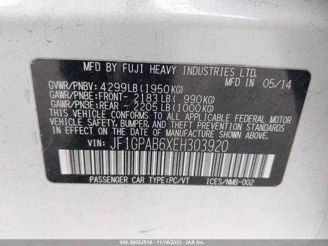 JF1GPAB6XEH303920 Subaru Impreza 2.0i Premium