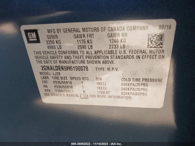 Chevrolet Equinox Premier 2017 2GNALDEK9H6190078 Image 9