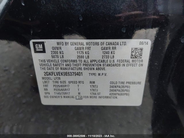 GMC Terrain Sle-1 2014 2GKFLVEK9E6379401 Image 9