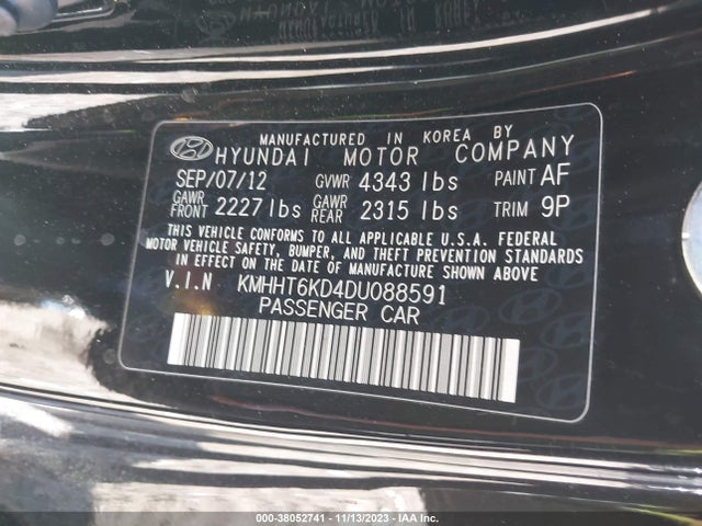 2013 HYUNDAI GENESIS COUPE 2.0T VIN: KMHHT6KD4DU088591