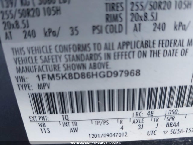 Ford EXPLORER XLT 2017 1FM5K8D86HGD97968 Image 9