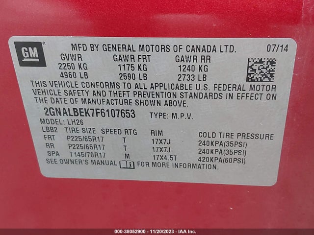 Chevrolet EQUINOX LT 2015 2GNALBEK7F6107653 Image 9