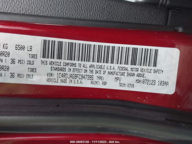 1C4RDJAG9FC947395 Dodge Durango Sxt