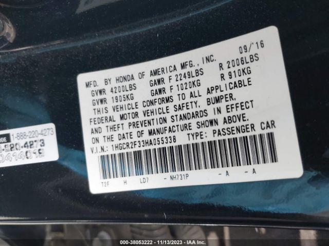 1HGCR2F33HA055338 Honda ACCORD LX