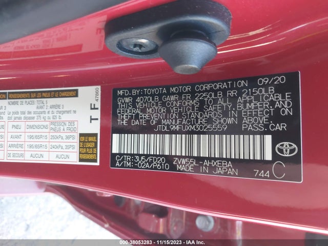 Toyota Prius Le/xle 2021 JTDL9MFUXM3025559 Image 9