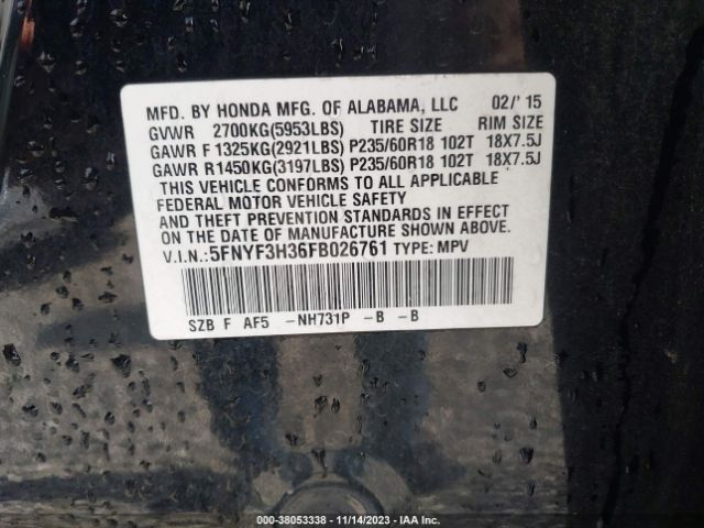 5FNYF3H36FB026761 Honda PILOT SE