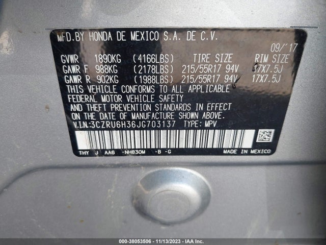 3CZRU6H36JG703137 Honda HR-V LX