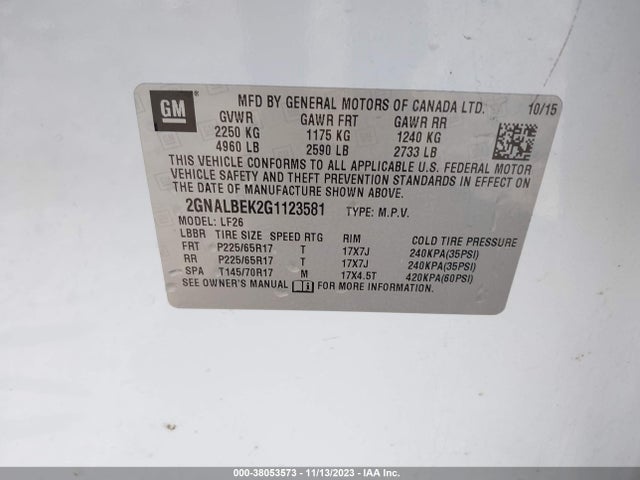 Chevrolet EQUINOX LS 2016 2GNALBEK2G1123581 Image 9