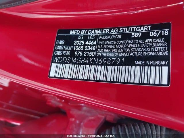 WDDSJ4GB4KN698791 Mercedes-Benz CLA 250 4MATIC