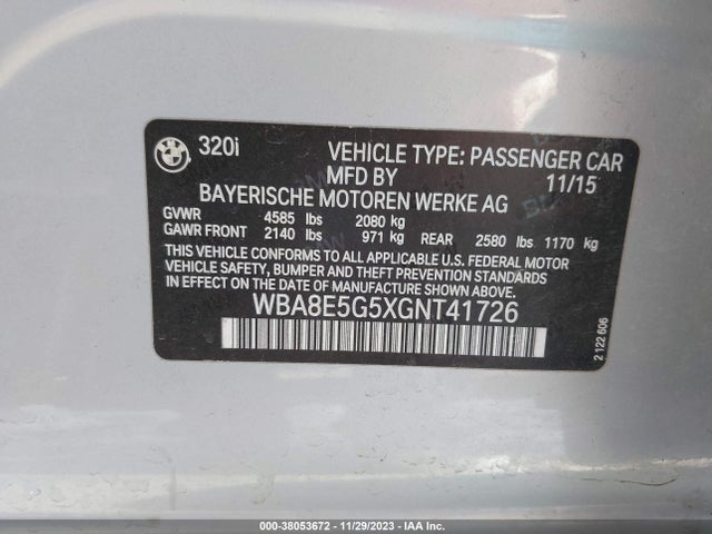 BMW 320i Xdrive 2016 WBA8E5G5XGNT41726 Image 9