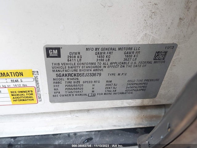 Buick Enclave Premium 2014 5GAKRCKD5EJ233679 Image 9