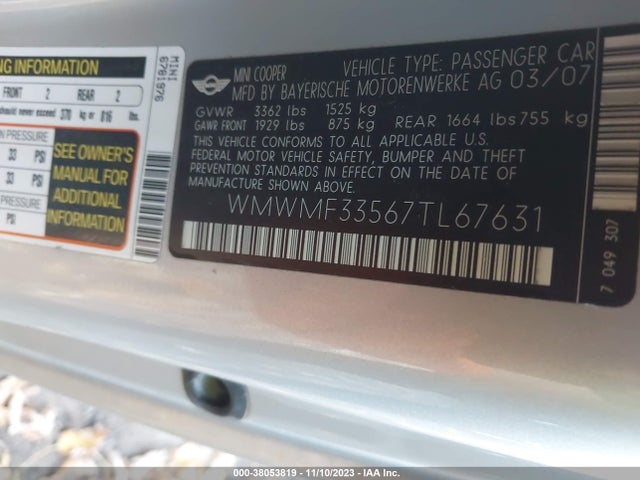 2007 MINI COOPER WMWMF33567TL67631 Photo 8
