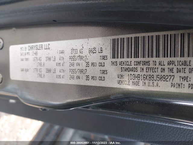 2009 DODGE RAM 1500 ST VIN: 1D3HB16K89J509277