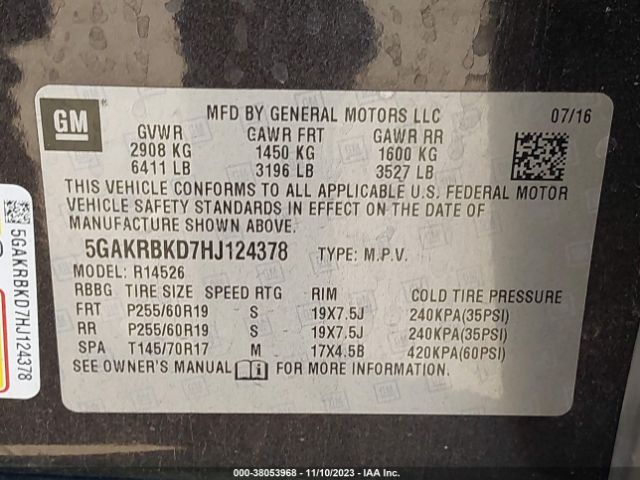 5GAKRBKD7HJ124378 Buick Enclave Leather