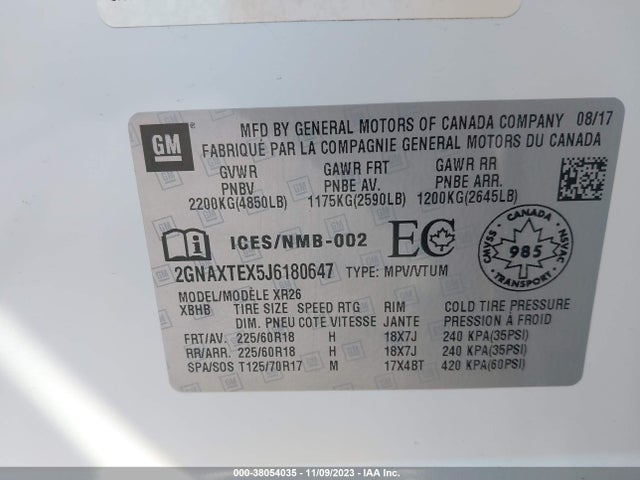 Chevrolet EQUINOX LT 2018 2GNAXTEX5J6180647 Image 9