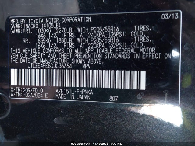 2013 SCION XB VIN: JTLZE4FE8DJ036364
