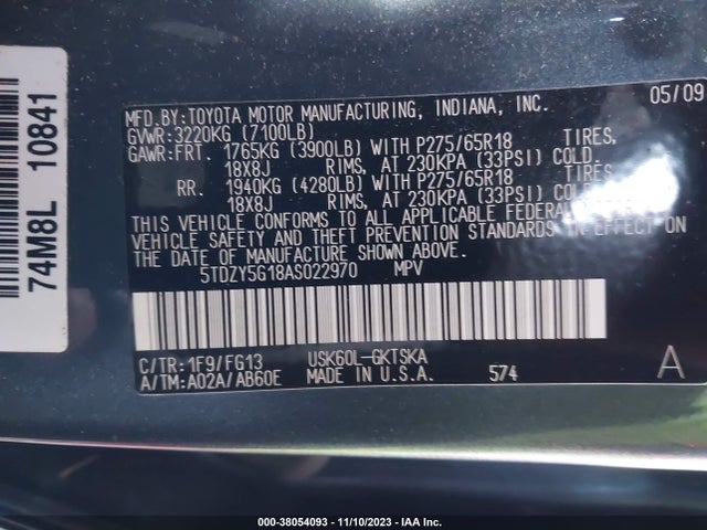 2010 TOYOTA SEQUOIA SR5 5.7L V8 VIN: 5TDZY5G18AS022970