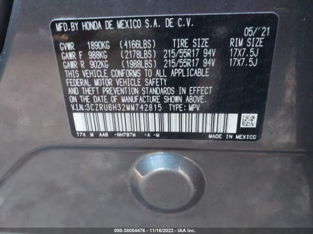 3CZRU6H32MM742815 Honda Hr-v Awd Lx