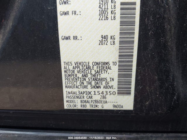 2013 NISSAN ALTIMA 2.5 VIN: 1N4AL3AP1DC154350