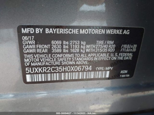 5UXKR2C35H0X06794 BMW X5 Sdrive35i