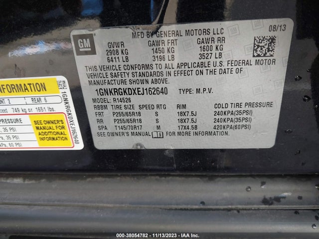 Chevrolet Traverse 1lt 2014 1GNKRGKDXEJ162640 Image 9