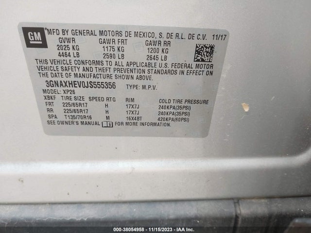2018 CHEVROLET EQUINOX LS VIN: 3GNAXHEV0JS555356