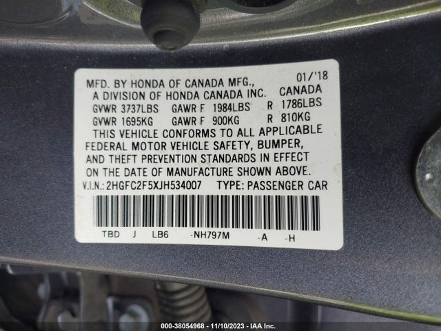 Honda Civic Lx 2018 2HGFC2F5XJH534007 Image 9