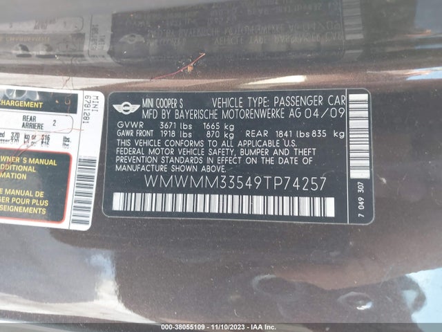 2009 MINI COOPER S CLUBMAN WMWMM33549TP74257 Photo 8