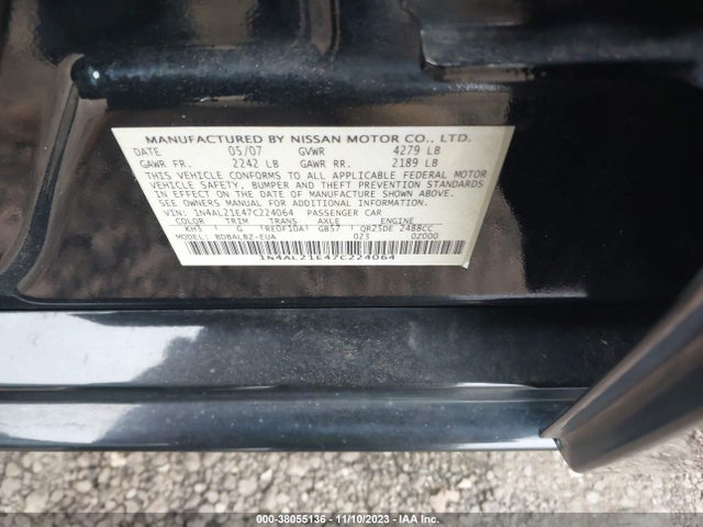 38055136 :رقم المزاد ، 1N4AL21E47C224064 vin ، 2007 Nissan Altima 2.5 S مزاد بيع