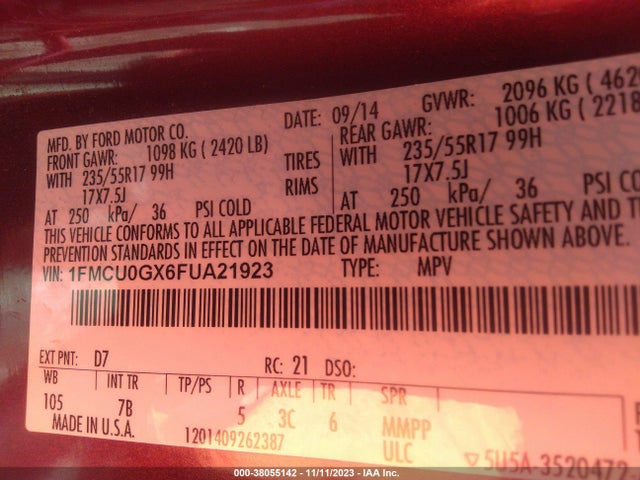 Ford ESCAPE SE 2015 1FMCU0GX6FUA21923 Image 9