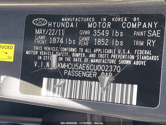 2012 HYUNDAI ACCENT SE VIN: KMHCU5AE6CU002370
