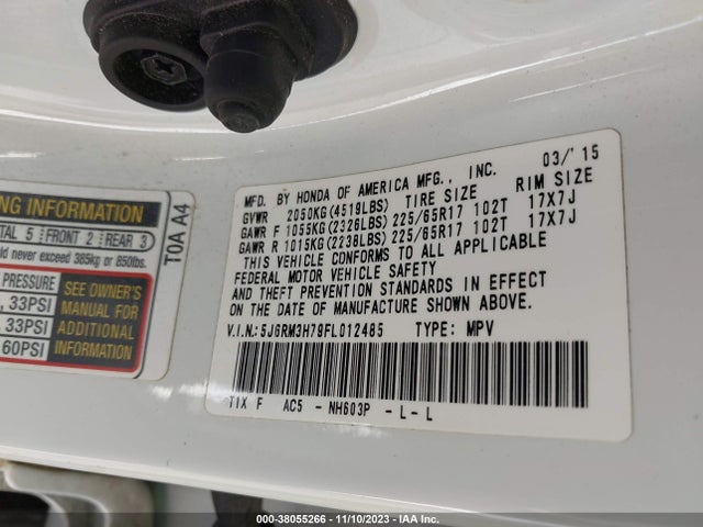 Honda Cr-v Ex-l 2015 5J6RM3H79FL012485 Image 9