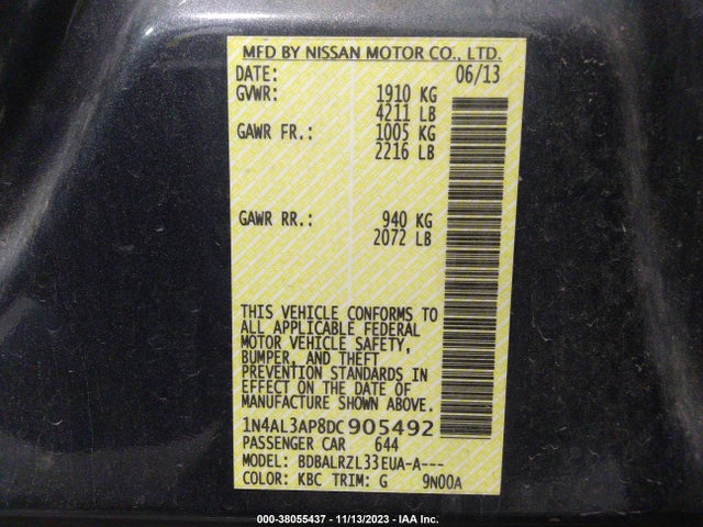 2013 NISSAN ALTIMA 2.5 S VIN: 1N4AL3AP8DC905492