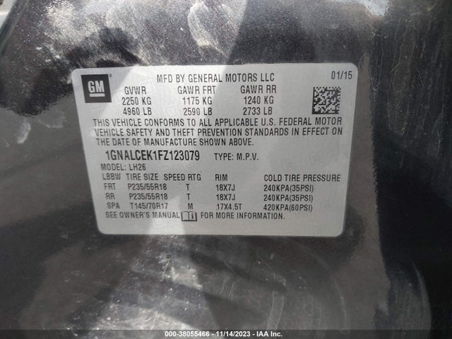 Chevrolet Equinox 2lt 2015 1GNALCEK1FZ123079 Image 9