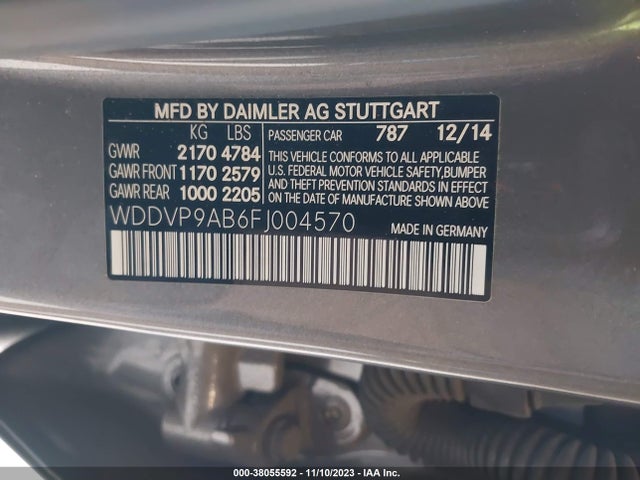 2015 MERCEDES-BENZ B-CLASS ELECTRIC DRIVE VIN: WDDVP9AB6FJ004570