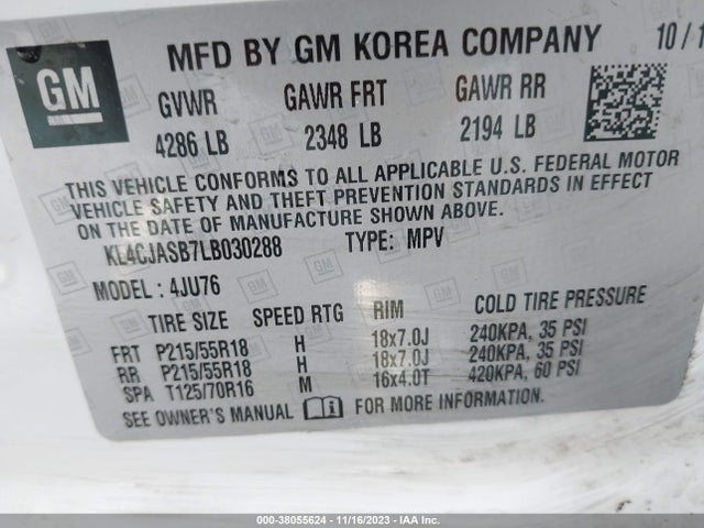 2020 BUICK ENCORE FWD PREFERRED VIN: KL4CJASB7LB030288