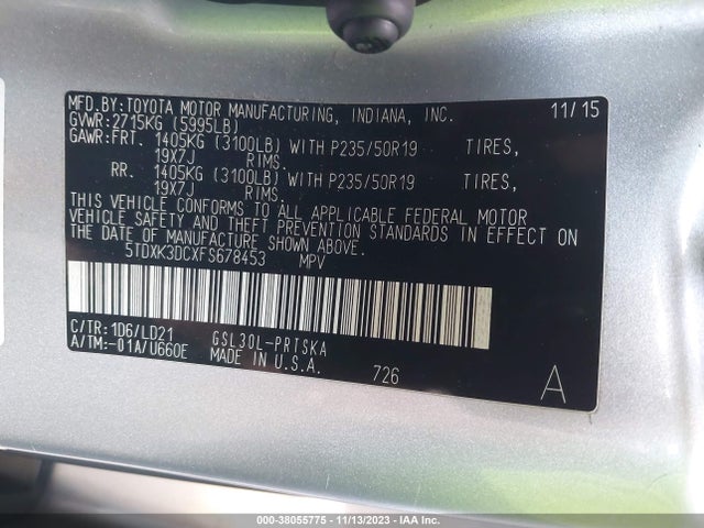Toyota SIENNA SE 2015 5TDXK3DCXFS678453 Image 9