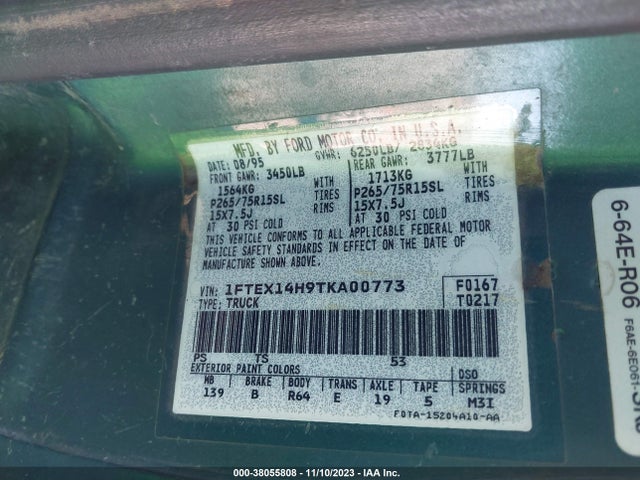 1996 FORD F150 VIN: 1FTEX14H9TKA00773