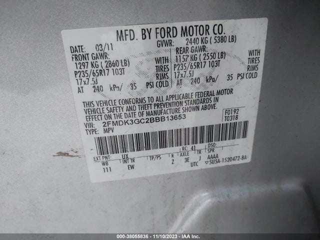 2011 FORD EDGE SE VIN: 2FMDK3GC2BBB13653
