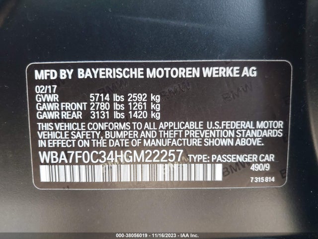 WBA7F0C34HGM22257 BMW 750i