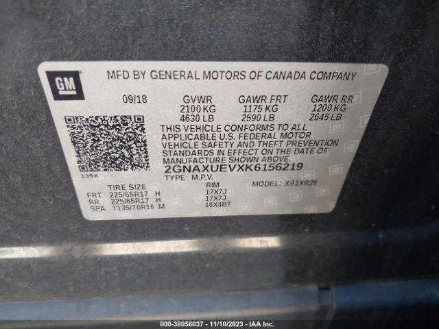 2GNAXUEVXK6156219 Chevrolet EQUINOX LT