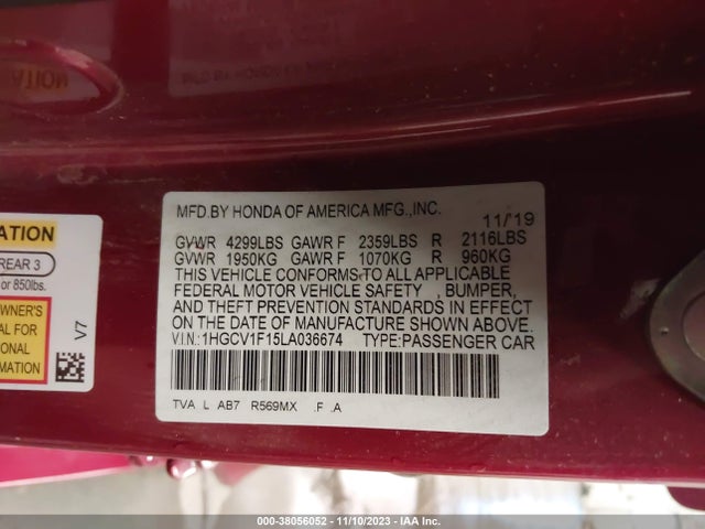 Honda ACCORD LX 2020 1HGCV1F15LA036674 Image 9