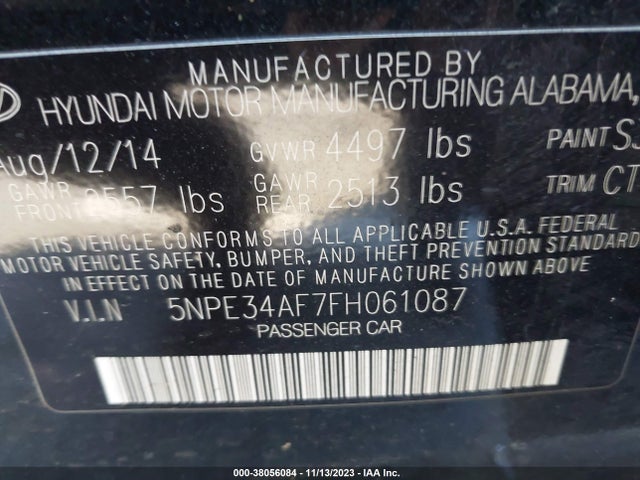 2015 HYUNDAI SONATA 2.4L LIMITED VIN: 5NPE34AF7FH061087