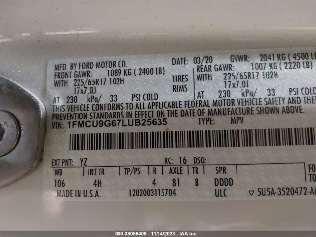 Ford ESCAPE SE 2020 1FMCU9G67LUB25635 Image 9