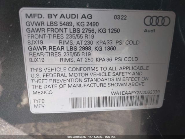WA1EAAFY2N2082339 Audi Q5 Premium Plus 45 Tfsi S Line Quattro S Tronic
