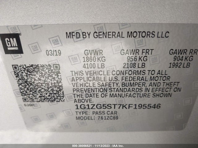 Chevrolet MALIBU RS 2019 1G1ZG5ST7KF195546 Image 9