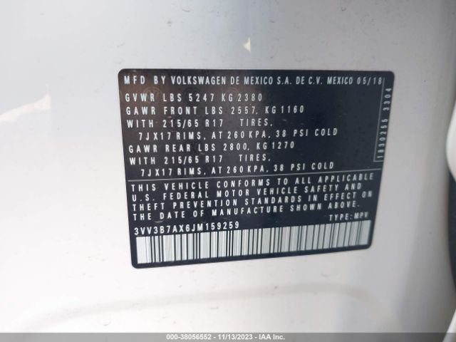 2018 VOLKSWAGEN TIGUAN 3VV3B7AX6JM159259 Photo 8