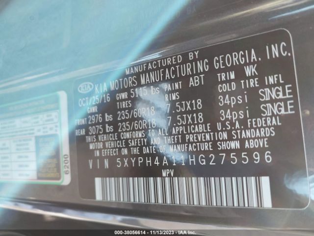 5XYPH4A11HG275596 KIA Sorento 2.0t Ex