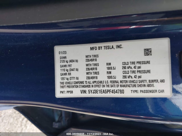 Tesla Model 3 Rear-wheel Drive 2023 5YJ3E1EA5PF454780 Image 9