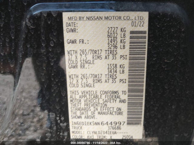 Nissan Frontier Pro-4x 4x4 2022 1N6ED1EK5NN644997 Image 9